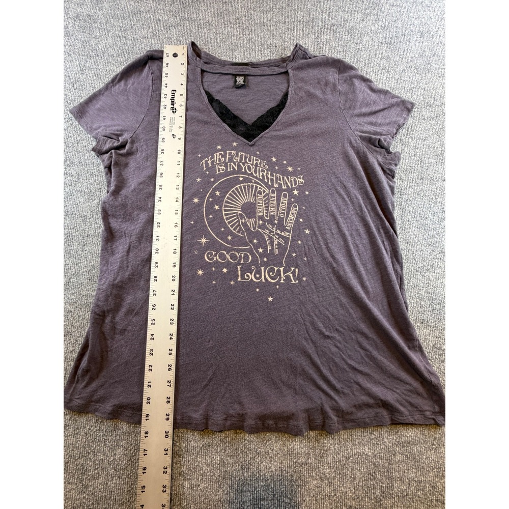 Torrid Palmistry Graphic Tee Purple Lace V-Neck Choker Top Plus Size 3 3X - Picture 3 of 5